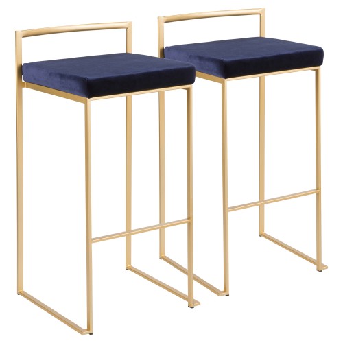 Fuji Stacker Bar Stool (Blue Velvet + Gold Metal) - Set of 2
